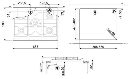Варочная панель Smeg SR975BGH Варочная панель Smeg SR975BGH