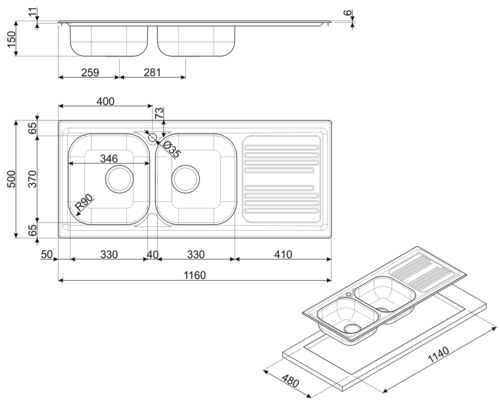 Мойка Smeg LYP116S Мойка Smeg LYP116S