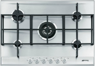 Фурнитура с эффектом нержавеющей стали в газовых варочных поверхностях Smeg